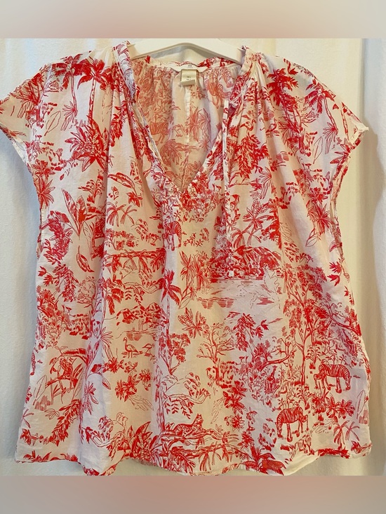 H&M Tops - H&M Red & White Cotton Short Sleeve Lightweight Pullover W/Tie. EUC. Sz Lg.